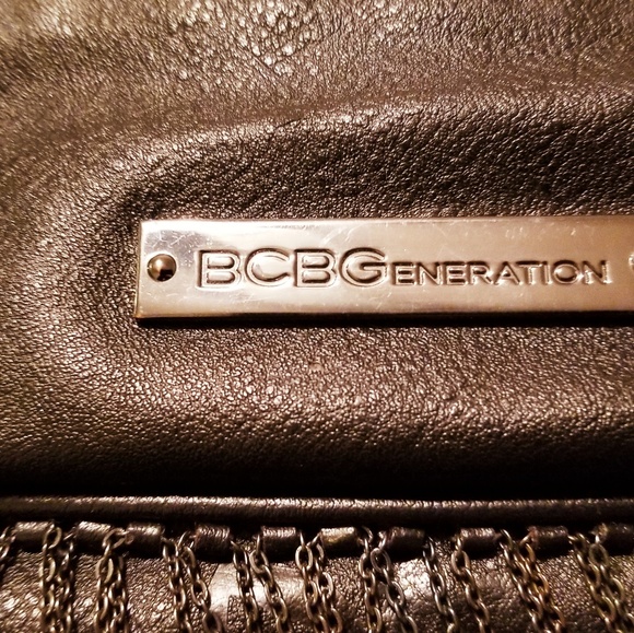 BCBG Black Leather Clutch w/ Chain Fringe - Picture 5 of 5